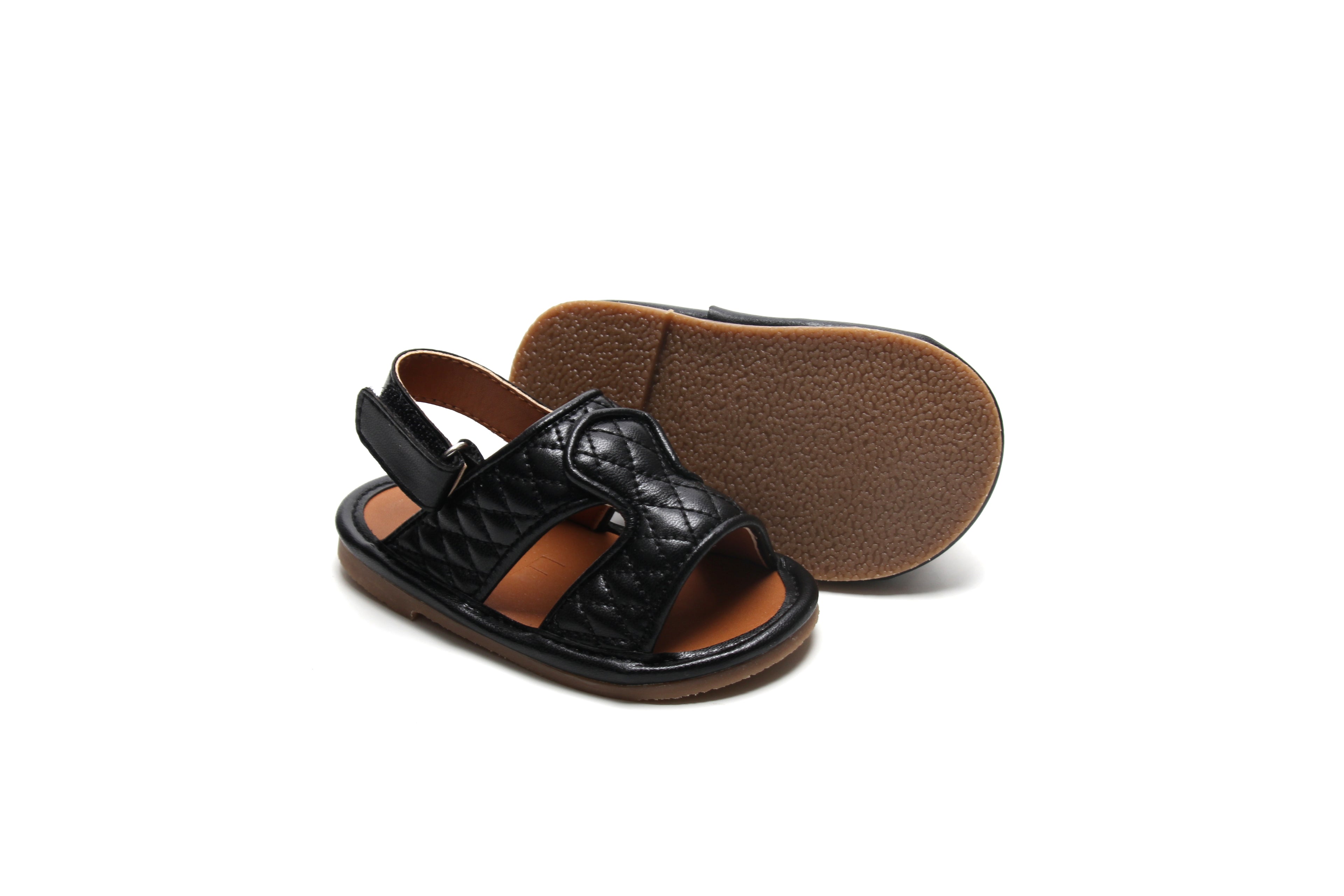 Stitched Model 1 Black Newborn Soft Sandals