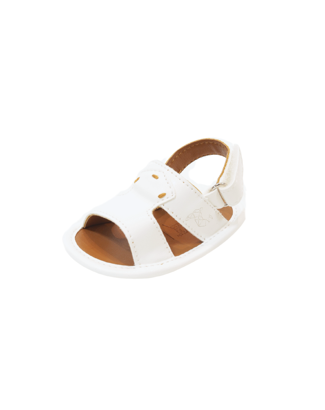 Model 1 White Newborn Soft Sandal - Brown Stitching