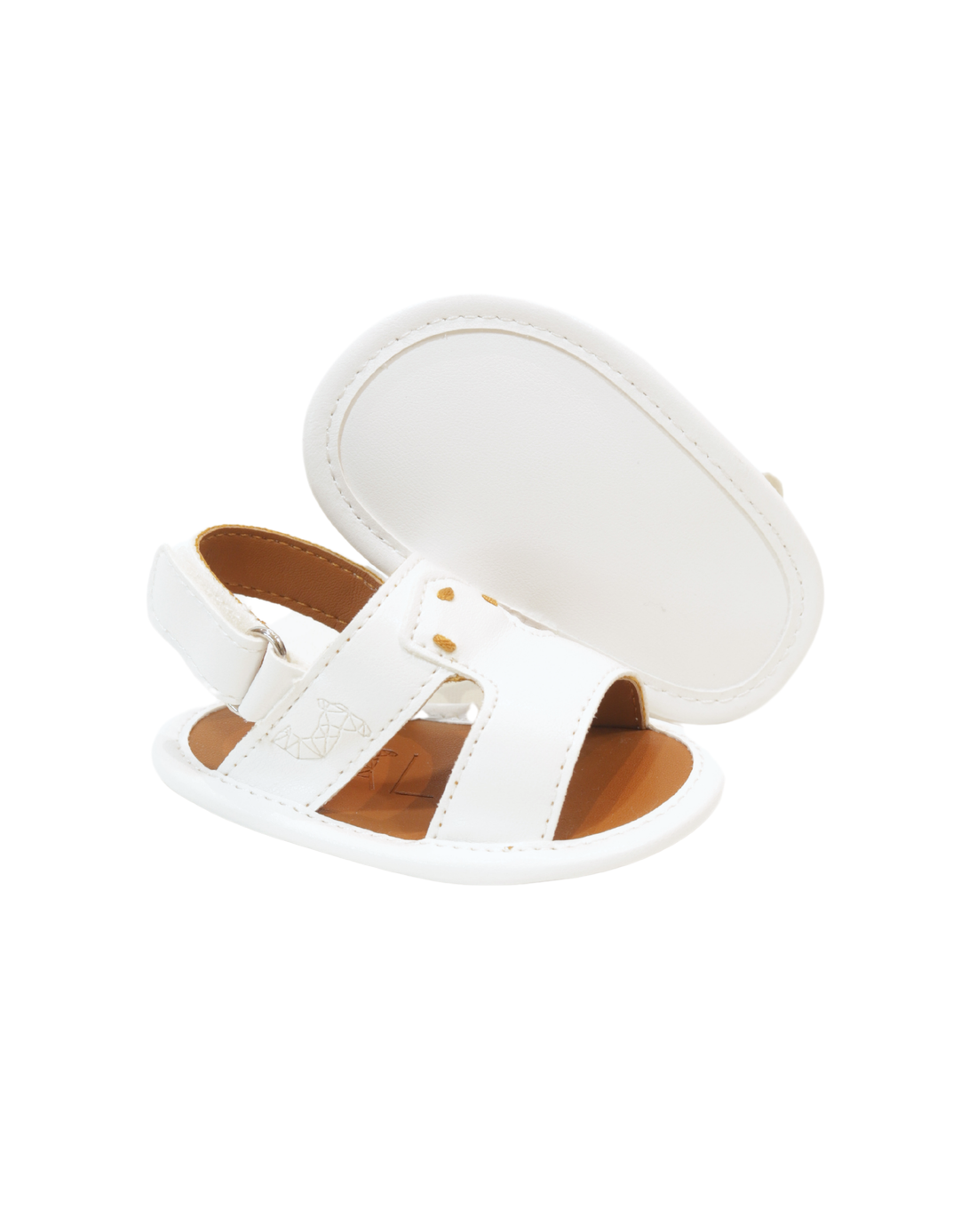 Model 1 White Newborn Soft Sandal - Brown Stitching